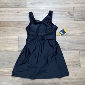 Lands End Womens V-Neck Wrap Swim Dress Size Medium Black